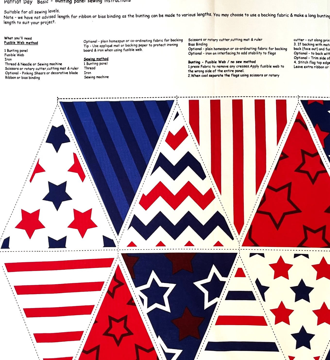 1 Panel - Red White & Blue USA Patriot Pennant Flag Banner Cotton Fabric Panel (Great for Quilting, Sewing, Craft Projects, Wall Hangings, and More) 36" X 44"