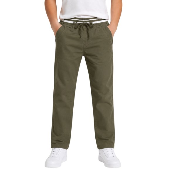 Boys Casual School Uniform Trousers Straight Leg Relax Fit Pull On Dressy Pants with Pockets Kids Running Pants