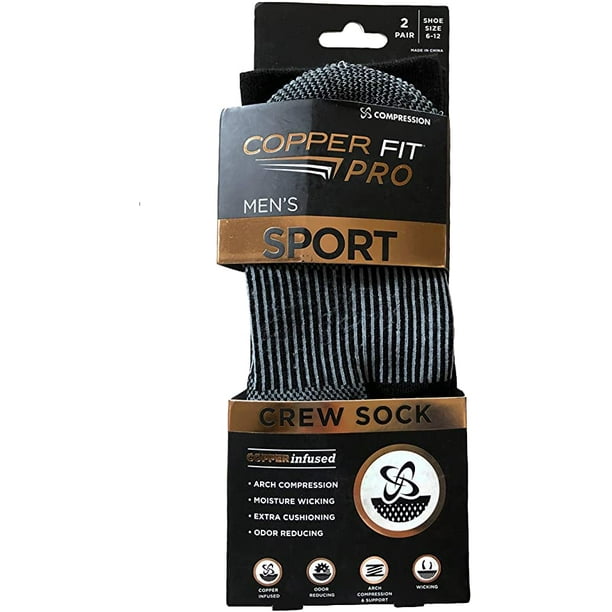 Copper Fit Men's Compression Socks - Athletic Sports Crew Socks for Men - 2  Pairs Per Pack (Black Sport) - Walmart.com