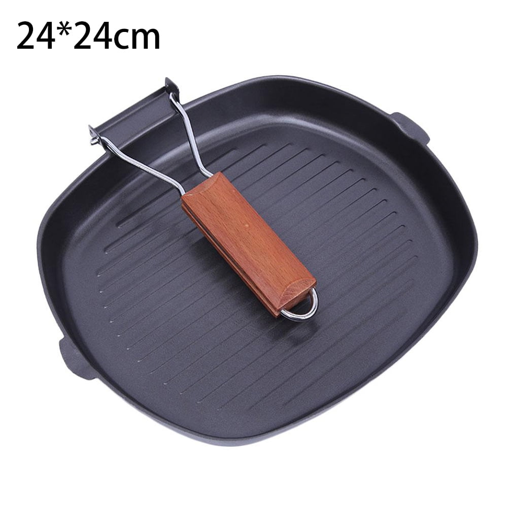 Cast Iron Baking Tray Griddle Plate Steak Cooking Pan Grill Oven Striped Foldabl 