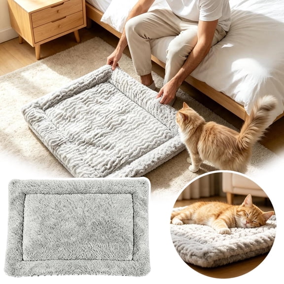 Extra Thick 5cm Soft Self Warming Pet Pad, Reversible Washable Cat Sleeping Mat for Indoor Outdoor Cats Kittens Small Dogs, Thermal Pet Bed Cushion Grey