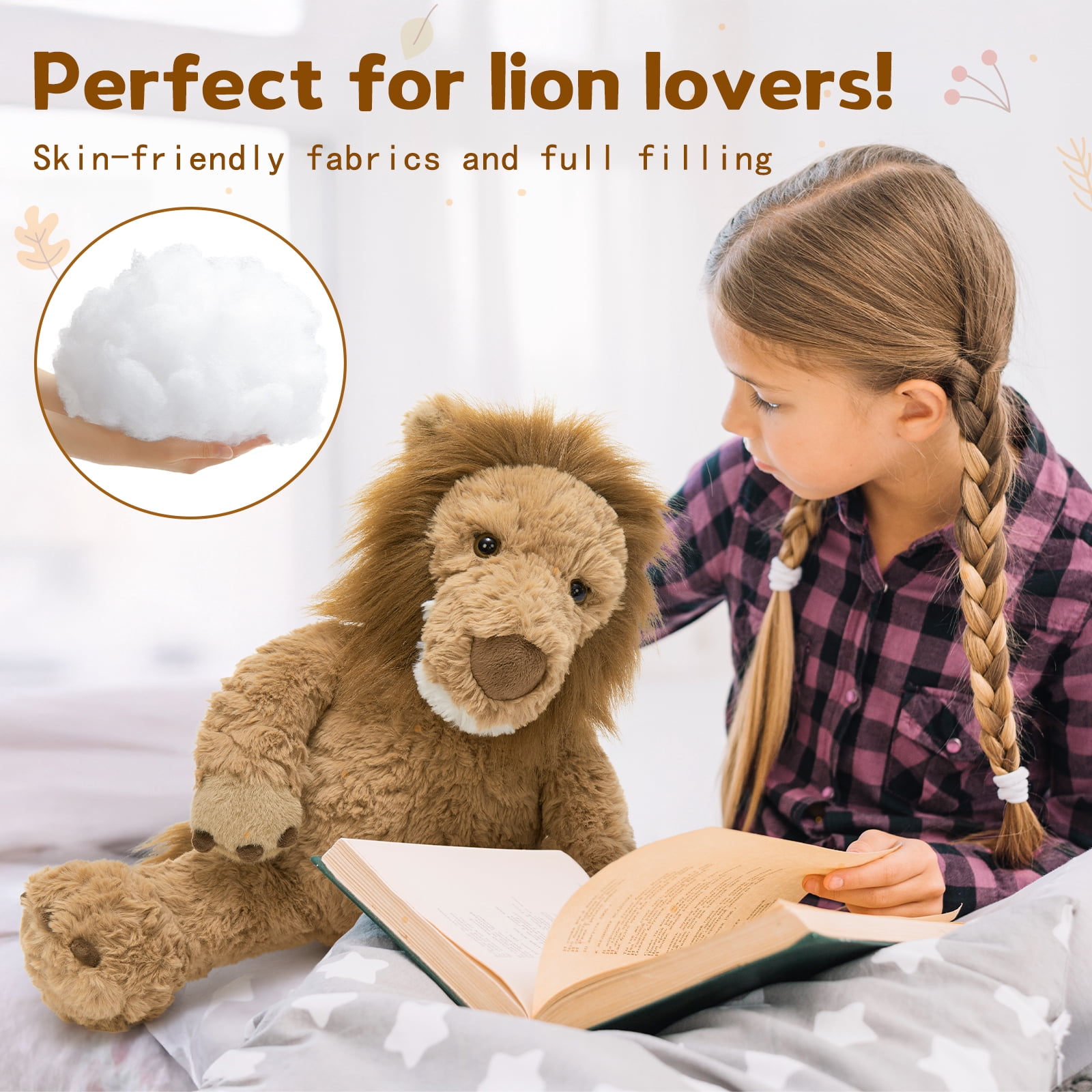 MorisMos 17.7-inch Adorable Lion Stuffed Animal,Soft Stuffed Lion Plush Toy