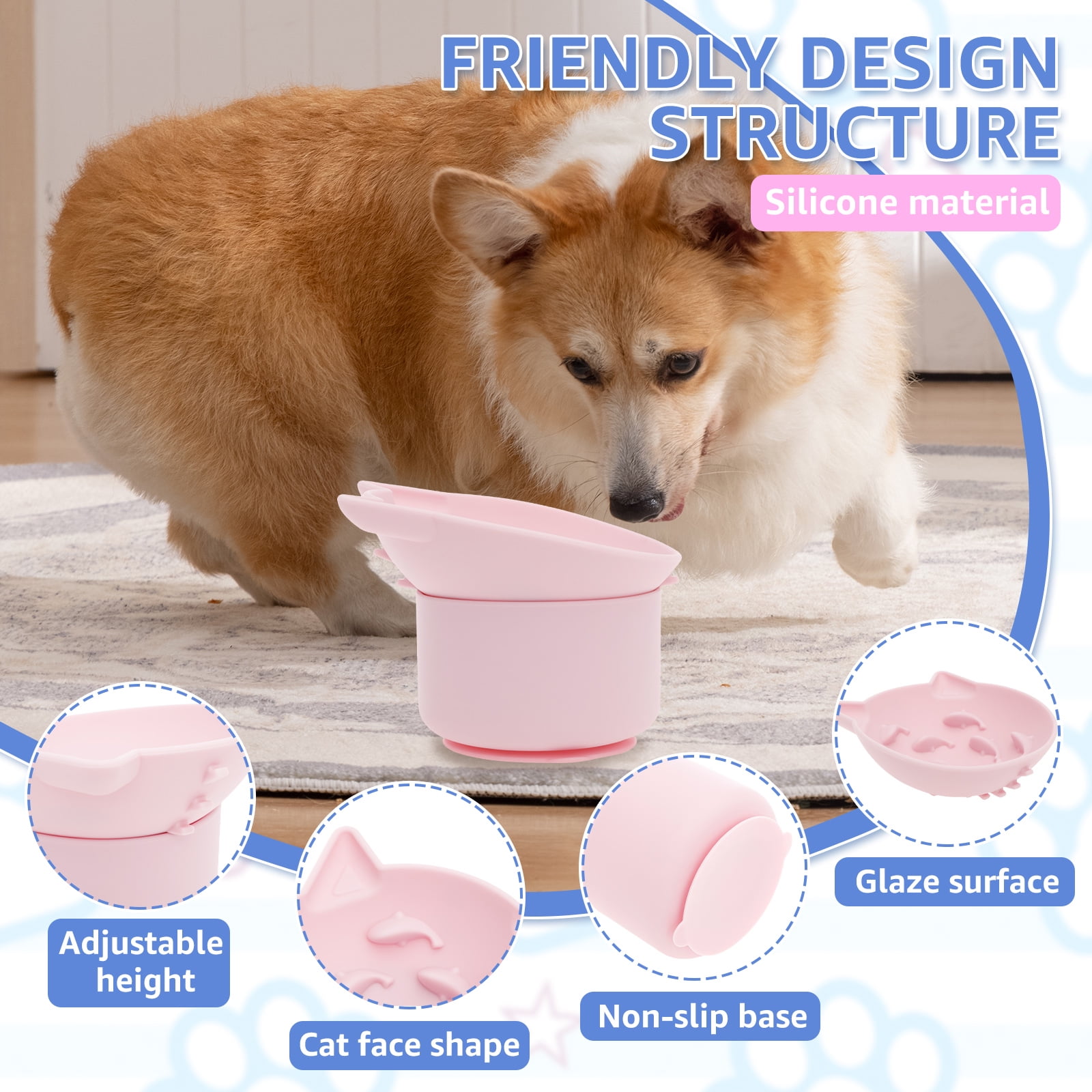 LINFANG 2Pcs Silicone Cat Slow Feeder Elevated Slow Feeder Dog Bowl with Nonslip Base Adjustable Angle Pet Feeding Bowls to Slow Down Eating for Cats Dogs