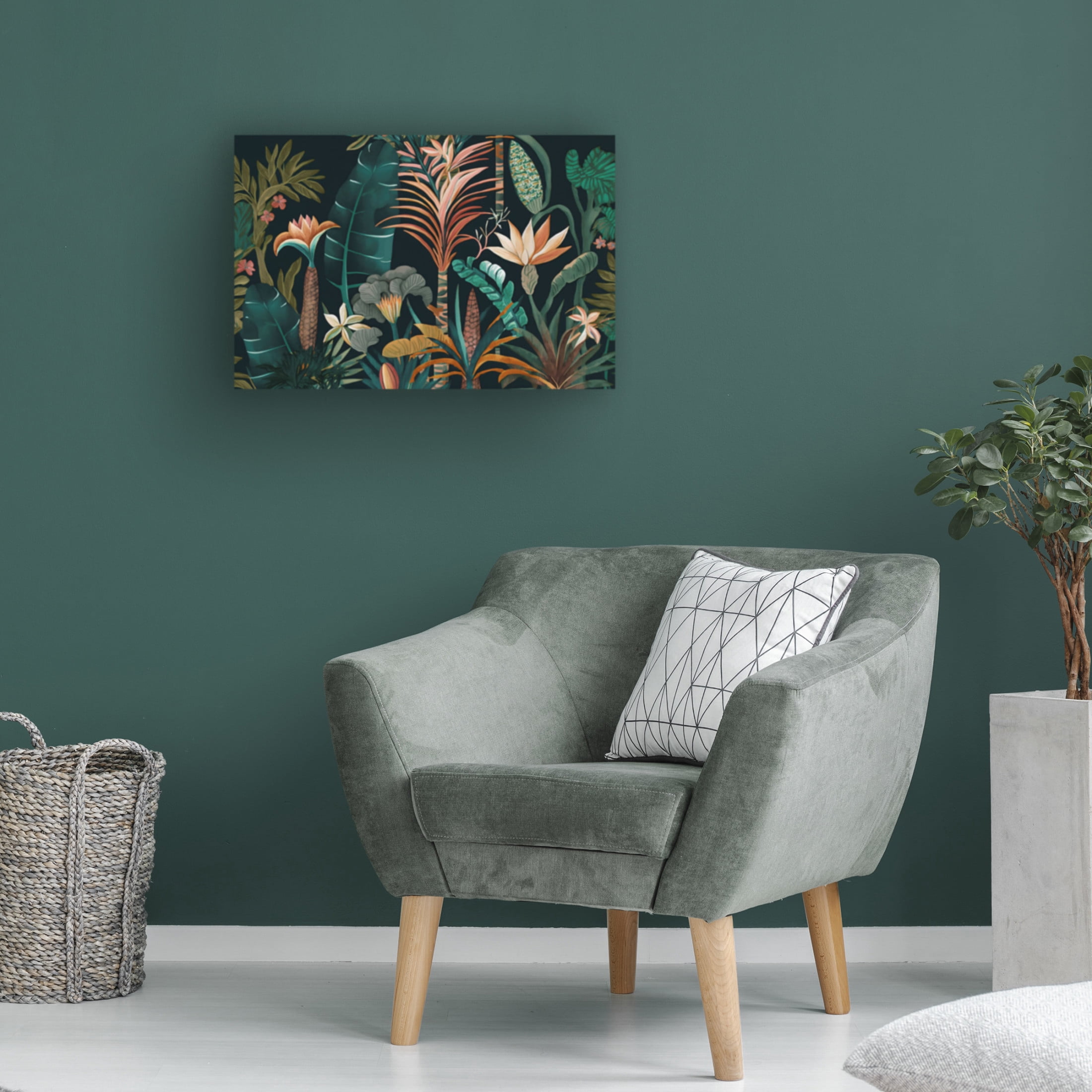 Canvas Wall Art - Ray Heere 'Watercolor Tropical Collage Black 1' Wall Art for Living Room, Bedroom, or Office Décor by Trademark Fine Art - 24 x 16 Inches