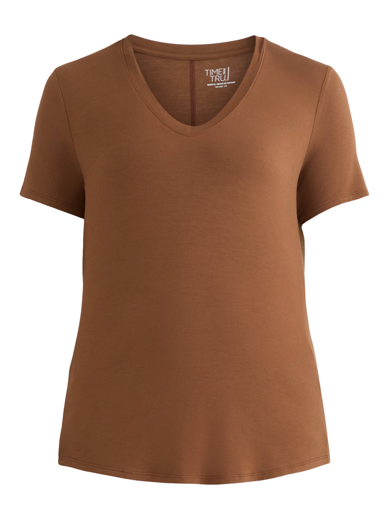 Time and Tru Women's V-Neck Tunic Tee with Short Sleeves, Sizes XS-XXXL