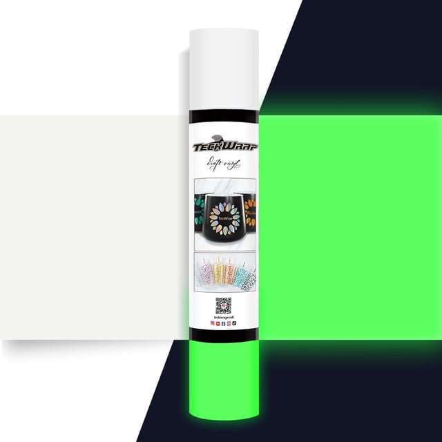 TECKWRAP Glow in the Dark Matte Adhesive Vinyl, White to Neon Green, 1ft x 5ft for Craft Cutter Sign Plotter Wall Decals Scrapbook Lettering DIY Decorations