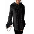 thumbnail image 1 of Women'S Solid Color Long Sleeve Hooded Jacquard Sweatshirt Jacket Slim Fit Drawstring Plush Sweatshirt Black M, 1 of 9