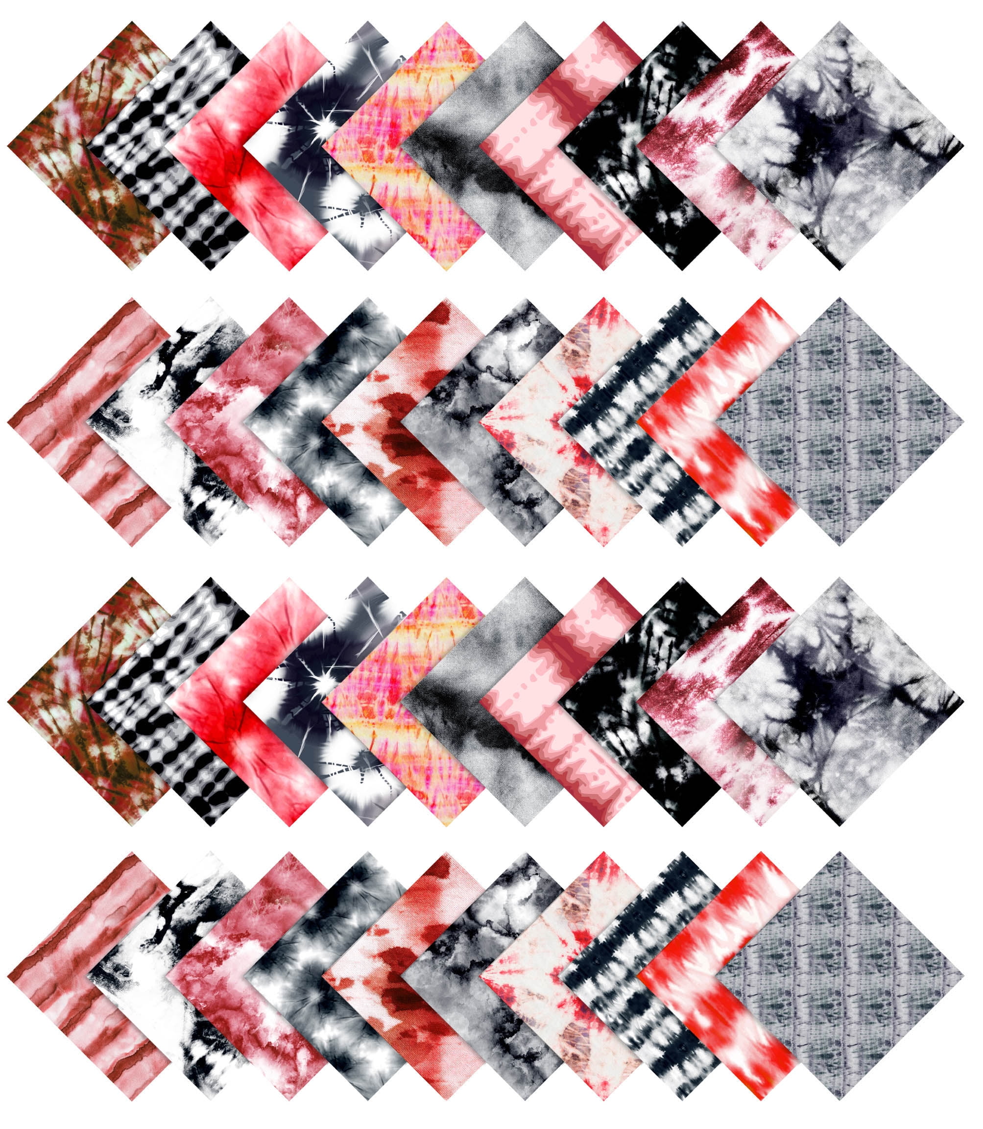 Soimoi Precut 10-inch Tie & Dye Prints Cotton Fabric Bundle Quilting Squares Charm Pack DIY Patchwork Sewing Craft- Red & Gray