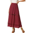 thumbnail image 4 of INSPIRE CHIC Women's Long Skirts Elastic Waist Lace Insert A-Line Maxi Skirt S Wine Red, 4 of 7