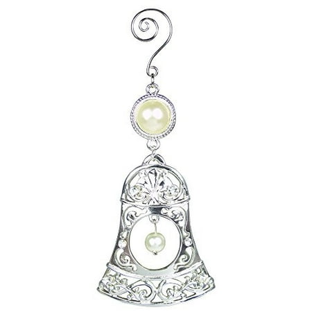 - Jeweled Bell Christmas Ornament with Pearl and Crystals Filigree Design Hook for Hanging 5-1/2 Inch