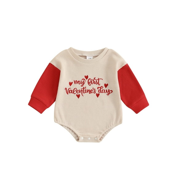 My First Valentines Day Outfit Baby Girl Boy Sweatshirt Bubble Romper Heart Sweater One Piece Bodysuit Spring Clothes