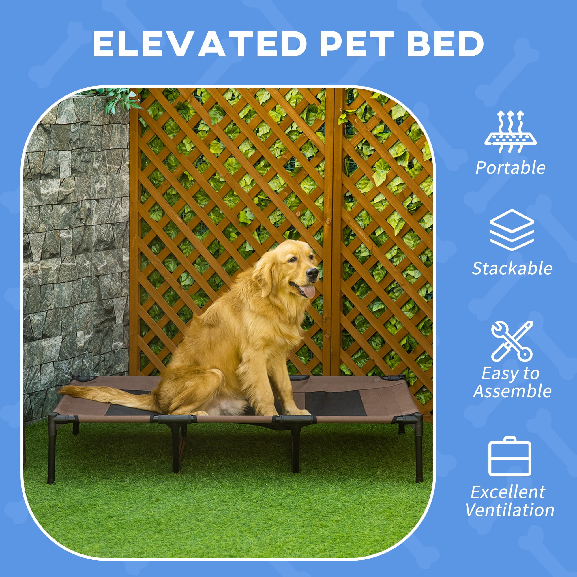Elevated Breathable Dog Bed Portable Pet Cot w/ Carry Bag Metal Frame Breathable Mesh Indoor and Outdoor