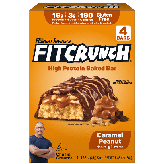 FITCRUNCH High Protein Baked Bar, Caramel Peanut, 16g Protein, 1.62 oz, 4 Count