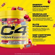 C4 Sport Ripped Pre Workout Powder - Jolly Rancher Cherry - NSF Certified for Sport - Elite Hydration - 200mg Caffeine + Creatine + Beta-Alanine - Electrolytes and Energy - 20 Servings