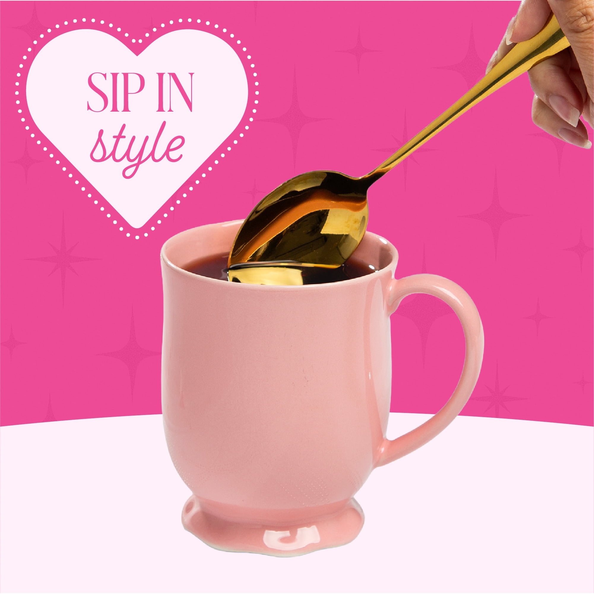 Paris Hilton Heiress Collection Stoneware Mug, Scalloped Ruffle Base, Microwave and Dishwasher Safe, 16-Ounce, Rose Pink
