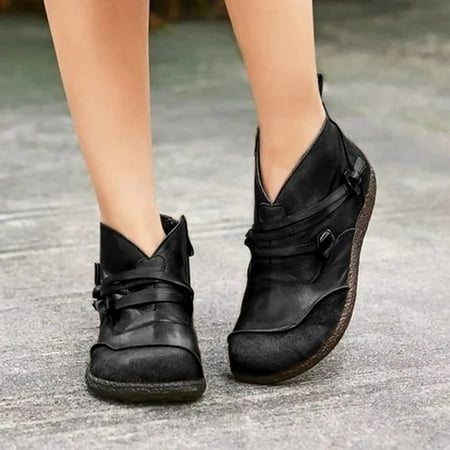 

Women s Liu Solid Low Barrel Leather Round Head Viscose Shoes Boots Shoes