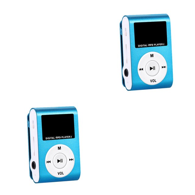 Sidaley Mini MP3 Player with LCD Screen Fashion Supporting Clip 3.5mm Card Portable Sports Music Audio TF Metal Interface Media Azul 2piezas