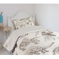 thumbnail image 2 of Ambesonne Black White Quilted Coverlet 2 Pcs, Dinosaurs Skeleton, Twin Size, Dark Brown White, 2 of 5