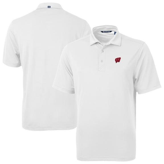 Men's Cutter & Buck White Wisconsin Badgers Virtue Eco Pique Recycled Polo