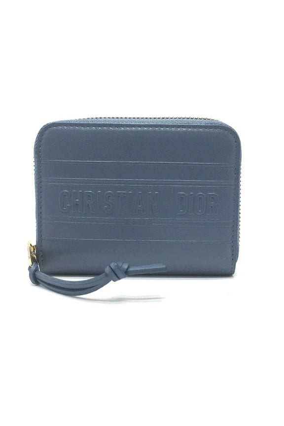 Pre-Owned Christian Dior Dior Striped Wallet Round Zipper Coin Case Leather Ladies...