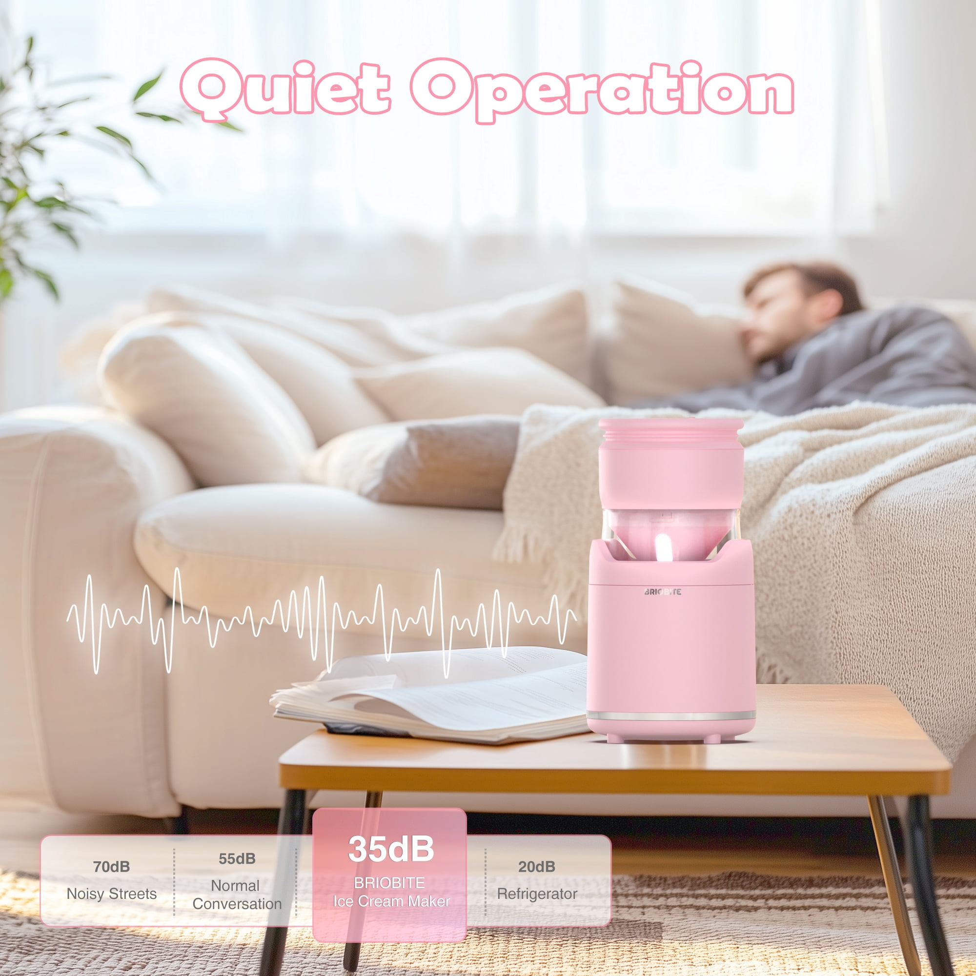 BRIOBITE Soft Serve Ice Cream Maker 0.5 Qt Rechargeable Mini Machine for Sorbet, Gelato, Frozen Yogurt Maker Pink