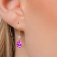 thumbnail image 3 of Gem Stone King 14K Yellow Gold Pink Created Sapphire and Lab Grown Diamond Earrings for Women | 2.09 Cttw | Gemstone September Birthstone | Pear Shape 8X5MM, 3 of 6