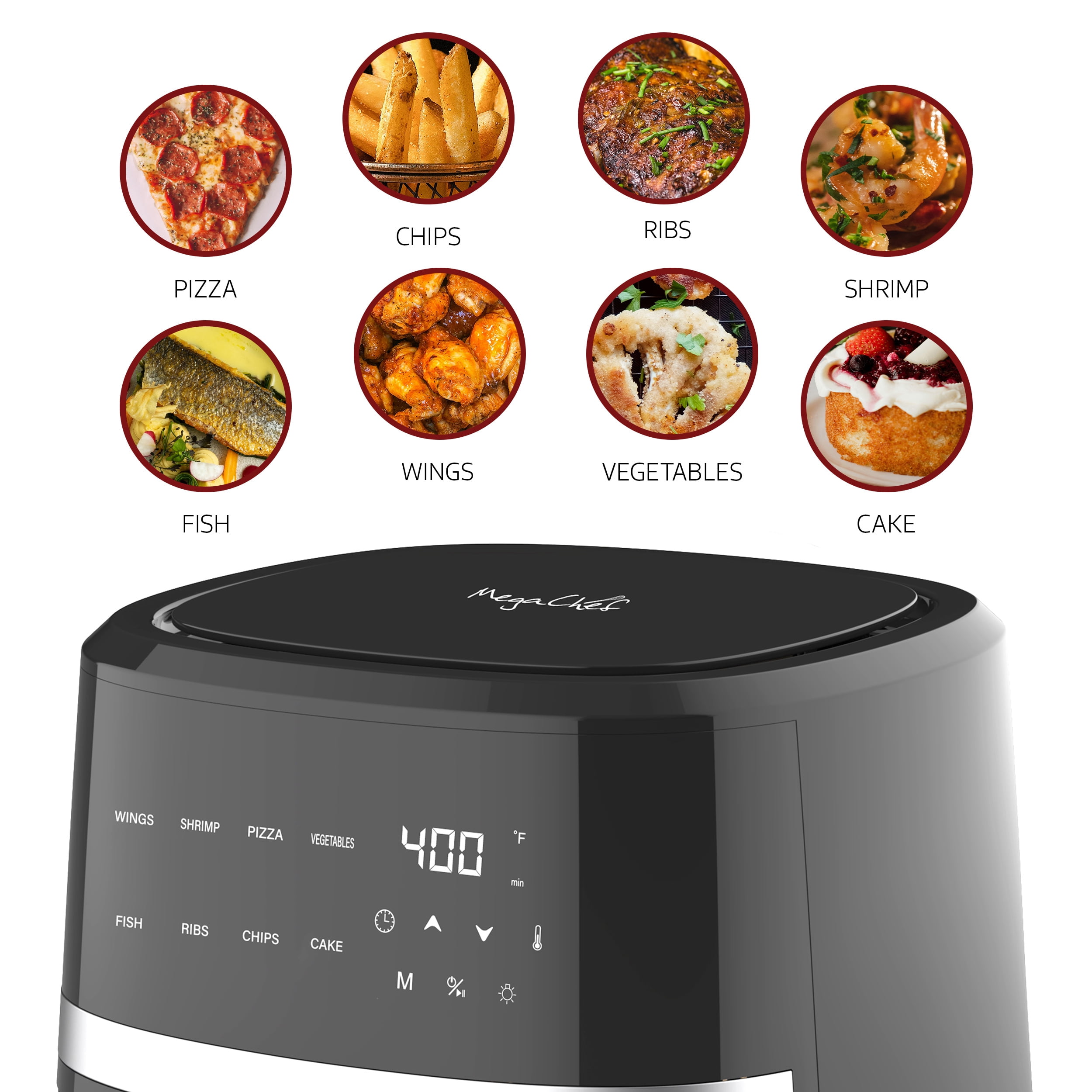 MegaChef 4 Quart Digital LED Display Electric Air Fryer with Transparent Window in Black with 125 Piece Paper Liners