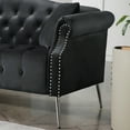 thumbnail image 5 of 78.7 Chesterfield Sofa, Modern Velvet Button Tufted Upholstered Accent Sofa with 2 Pillows and Nailhead 3 Seater Sofa with Rolled Arms AND Silver Metal Legs for Living Room, Black, 5 of 5