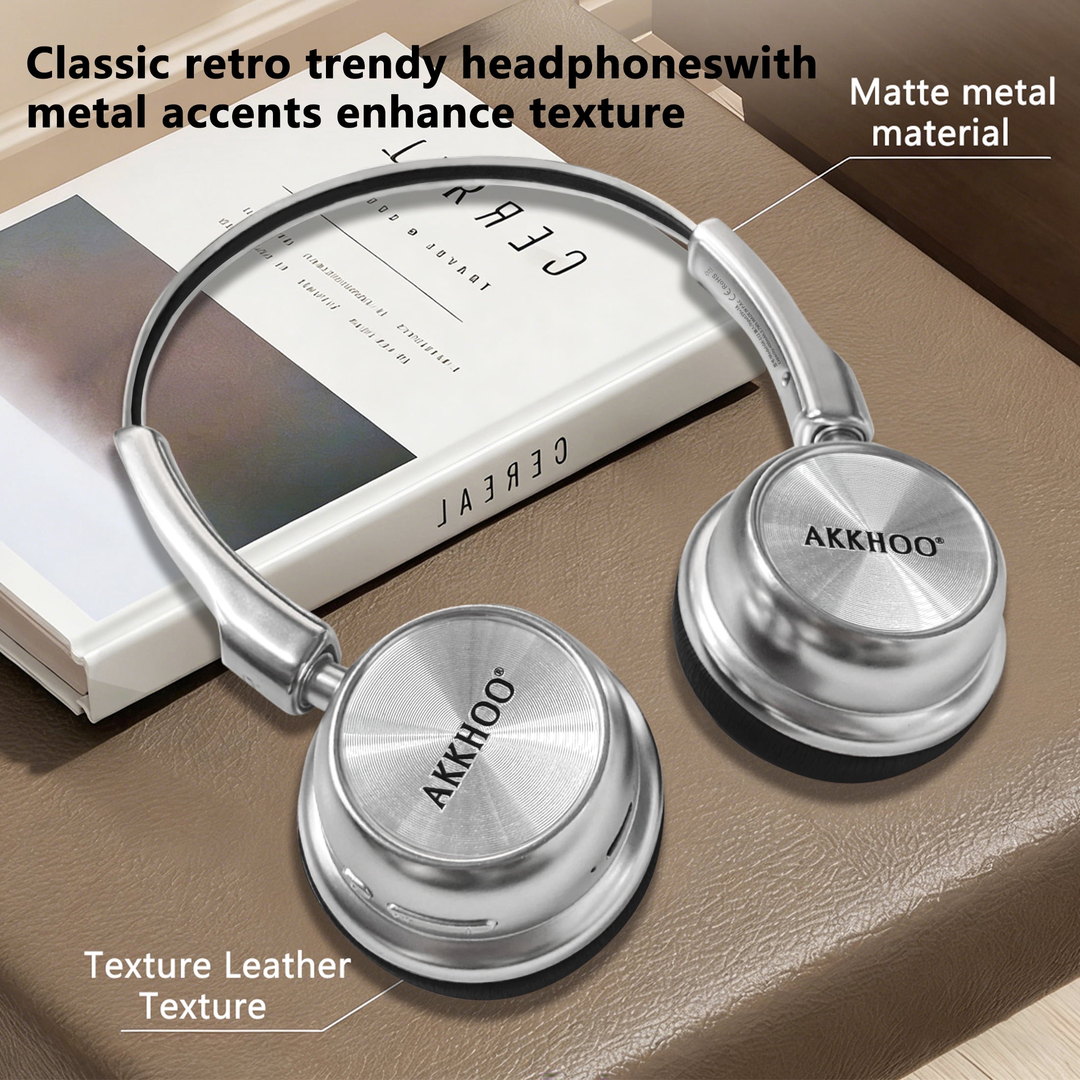 AKKHOO Wireless Retro On-Ear Headphones, Bluetooth 5.4 with ENC Noise Cancelling Mic, 10H Playtime, Lightweight Comfortable Portable Headset for Travel, Work, Commute, Office, Daily Use, Gift