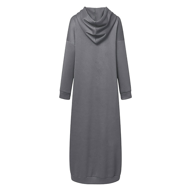 Dyfzdhu Sweatshirt Dresses Women Fall Winter Solid Color Long