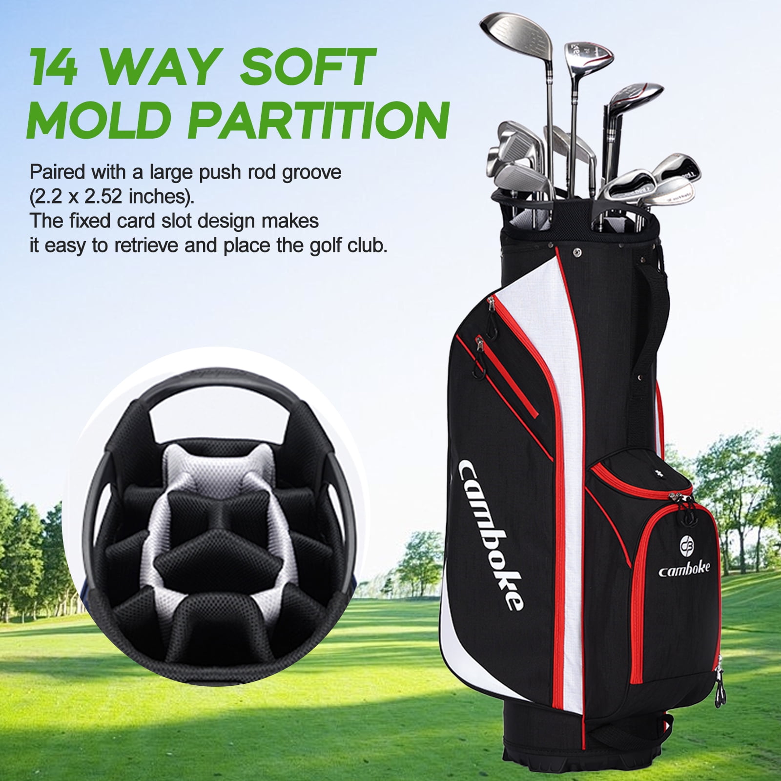 Lightweight Golf Cart Bag with 14-Way Full-Length Dividers, Cooler Pouch, Golf Bag for Men Women with Adjustable Padded Strap, Rain Hood, Golf Club Bag for Carts