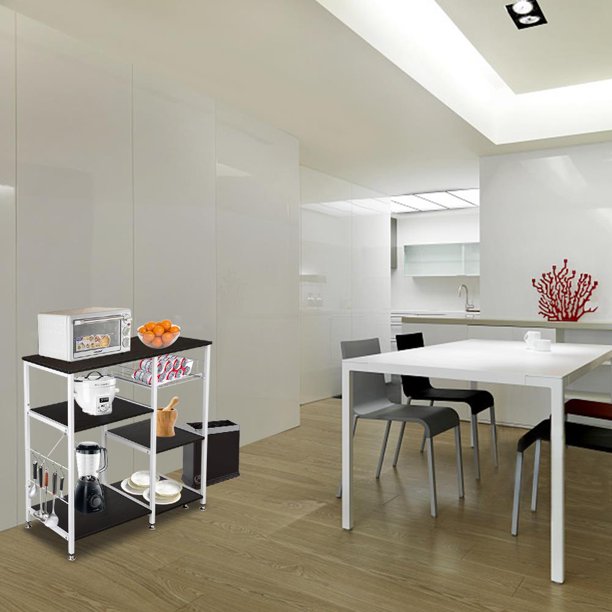 Ktaxon 4-Tier Kitchen Baker's Rack Microwave Oven Stand Kitchen Utility Storage Shelf Bar Workstation Organizer with Basket and Hooks, Dark Brown