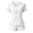 thumbnail image 6 of Naotn 2 Piece Sets for Women Summer Matching Short Set, Casual Lapel Short Sleeve Ribbed Bow Front Shirt Ruffle Shorts, 6 of 6