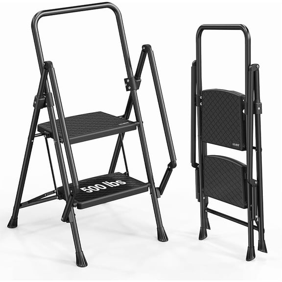 Step Ladder with Handrails, Folding Step Stool with Widened Anti-Slip Pedal, 400lbs Lightweight Step Ladder 4 Step Folding, Multi-use for Home Kitchen Pantry Office, Black