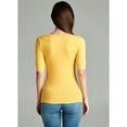 thumbnail image 2 of Essential Basic Women's Cotton Blend V Neck Tee Shirt Half Sleeves - Gold Mustard, 1XL, 2 of 3