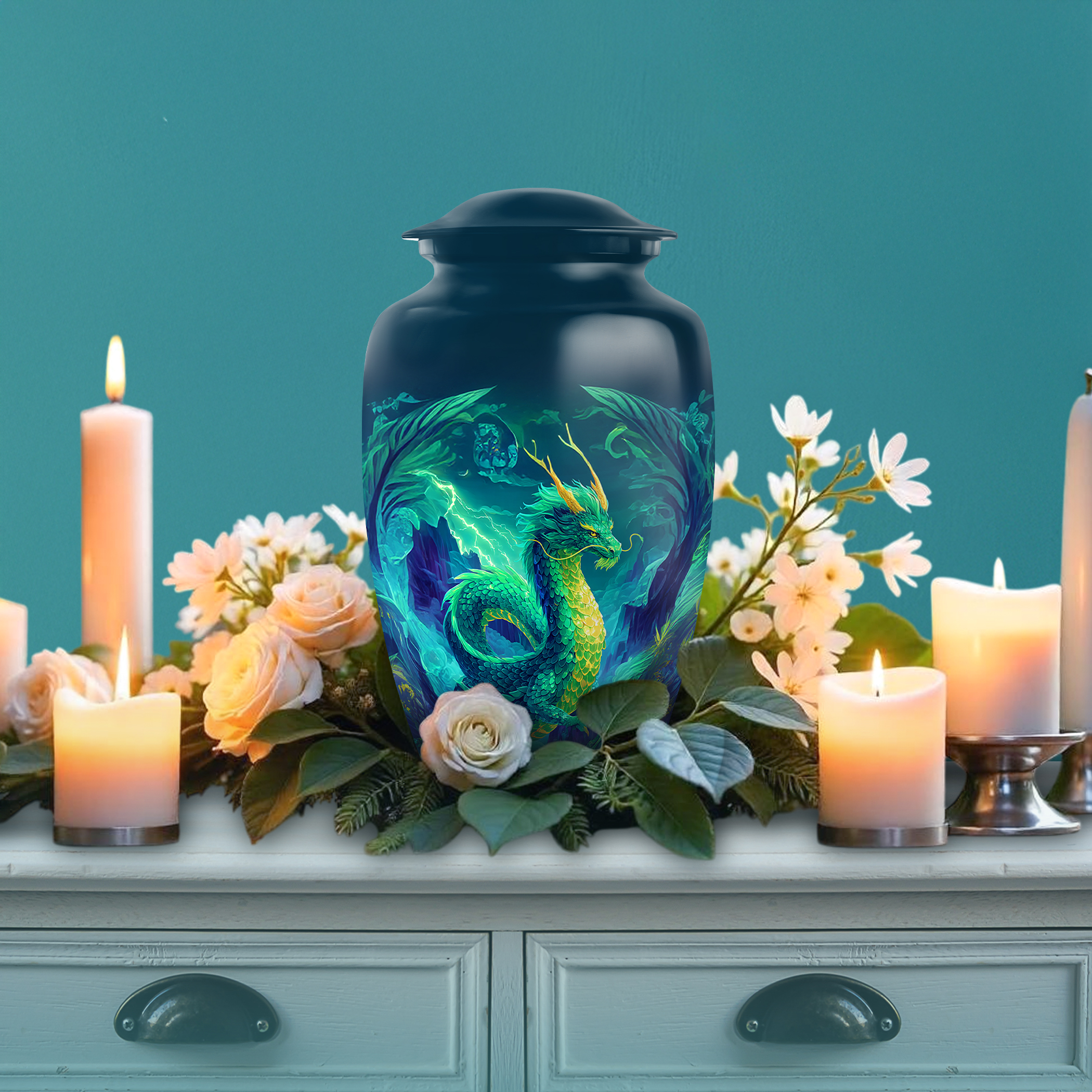 SABURIAL Dragon Urn - Memorial Funeral Urn For Men Ash - Decorative Burial Urns For Ashes Adult Male Ash - 10 Inch - Adult Urns For Human Ashes Women