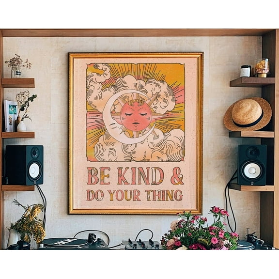 70S Home Decor, Be Kind And Do Your Thing, Sun And Moon 70S Decor, Retro Home Decor, 70S Decor, Hippie Print, 70S Wall Art, Wall Art Wall Art, Modern Wall Decor For Living Room, 8x12 UNFRAMED