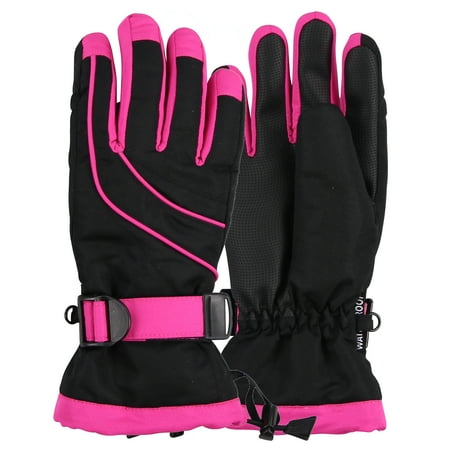 Women's Classic Waterproof Ski Glove (Black & Hot Pink, Small/Medium)