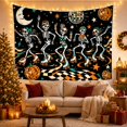 thumbnail image 3 of Roller-Skating Skeletons with Disco Balls, Playful Retro Style for Skeleton Decor Fans, Spooky Wall Decor Halloween Gift, Tapestry Wall Hanging for Bedroom and Dorm, 3 of 7
