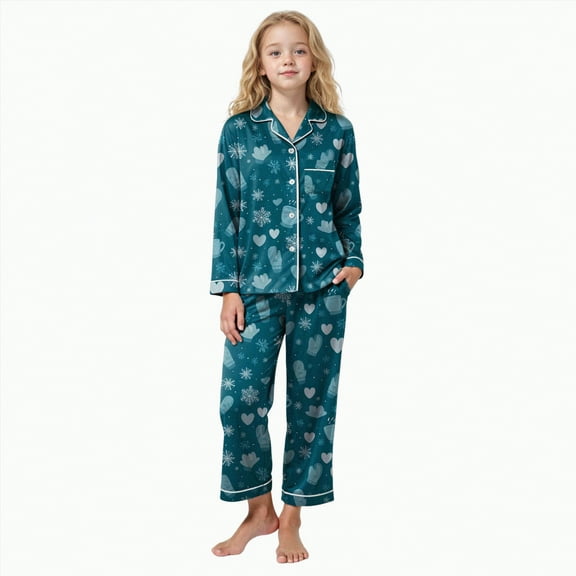 UAYOTSE Kids Pajamas Set Long Sleeve Button Down Sleepwear Girls Boys Set 2 Pcs Loungewear for 6 15 Years,Sizes 13-14 Years