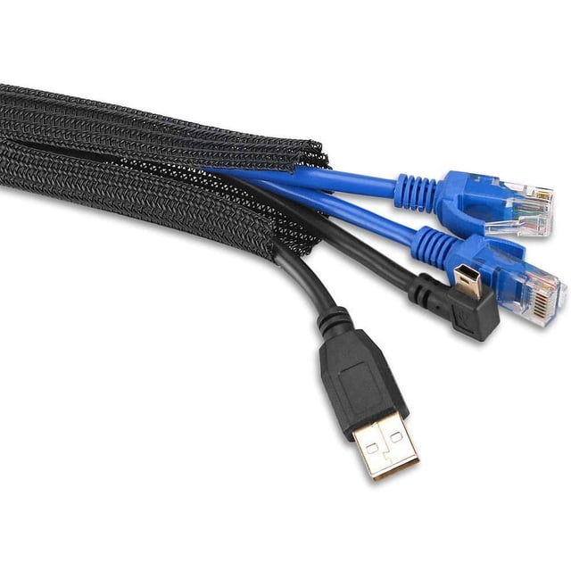 Funda para Cable Funda Ajustable de 2 M, Cierre Automático de Gestión de Cable Trenzado PET, Diámetro de Protección de la Cubierta del Cable 16-28 mm para Cables de TV/Computadora/Oficina-2m/6.56ft
