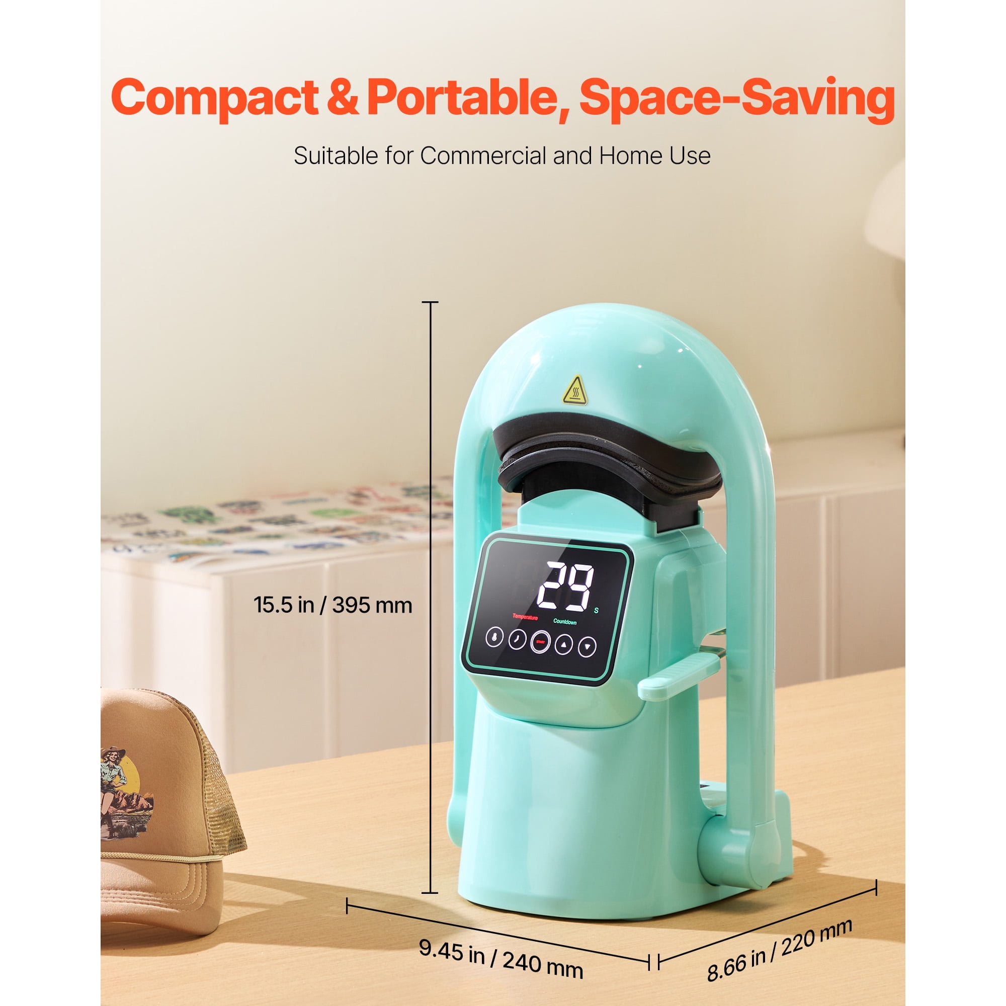 KFFKFF Automatic Hat Heat Press Machine with Dual Interchangeable Platens, Auto Open and Release, Touchscreen for Accurate Time and Temperature Settings, Heat Transfer Tool for Caps and Hats, Green