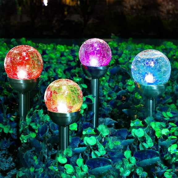 GLUAAE Solar Lights Outdoor, Cracked Glass Ball Dual LED Garden Lights, Landscape/Pathway Lights for Path, Patio, Yard-Color Changing and White-4 Pack