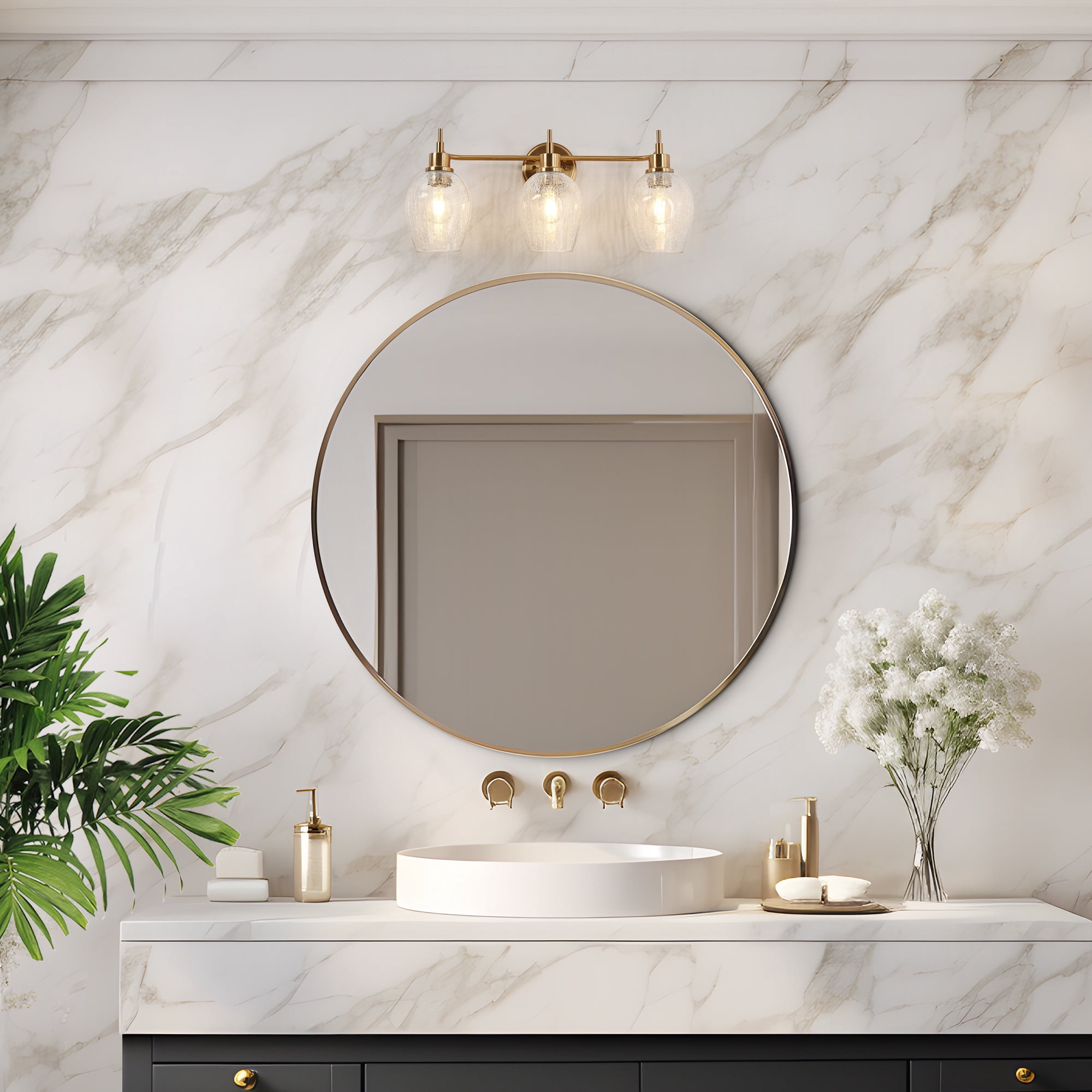 Mirabellisation Cracked Glass 23.6-in 3 Light Polished Gold Modern/contemporary Bathroom Vanity light