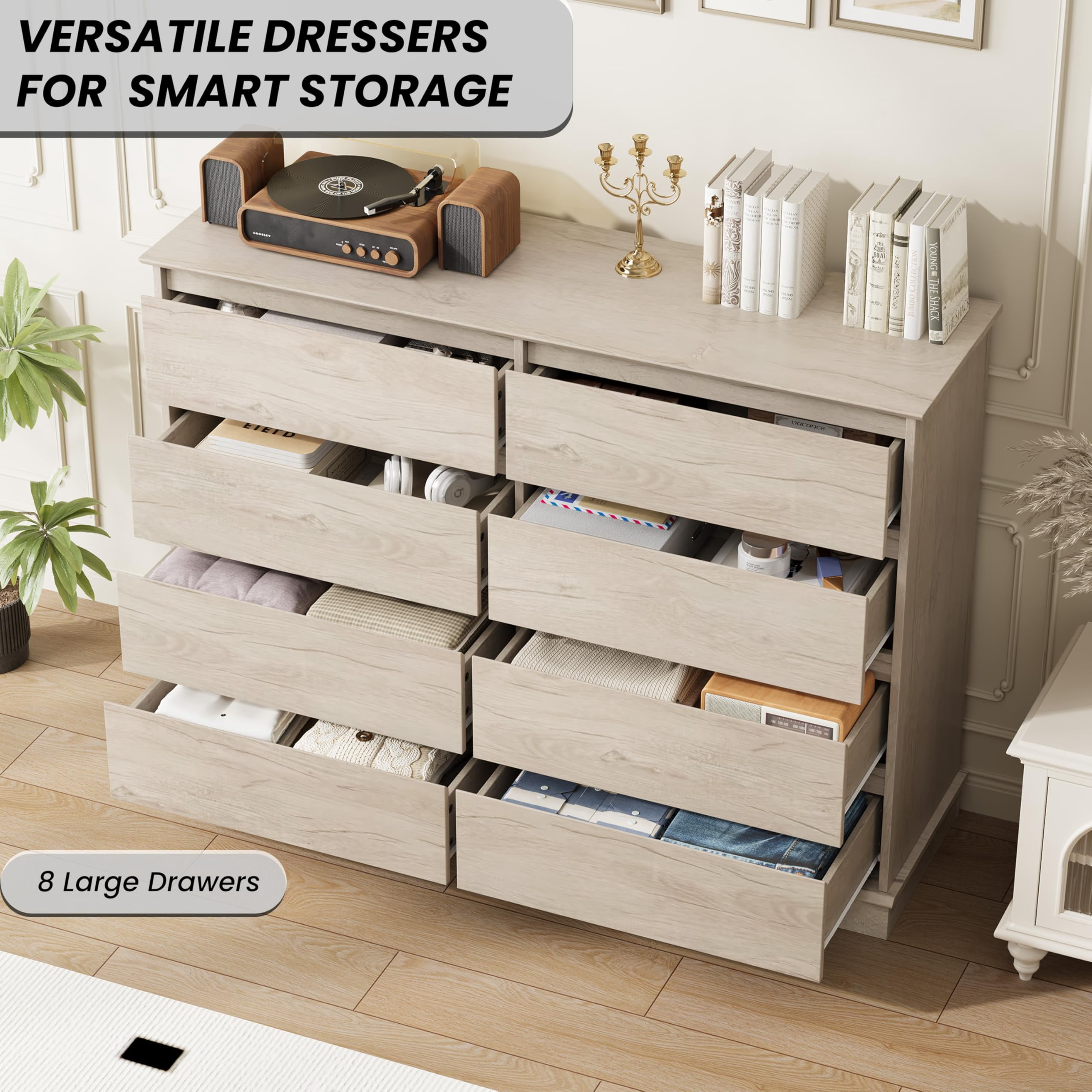 8-Drawer Dresser for Bedroom, Modern Wooden Chest of Drawers, Wide Wooden Chest of Drawers with Wide Top for Closet, for Living Room, Entryway, Home Office