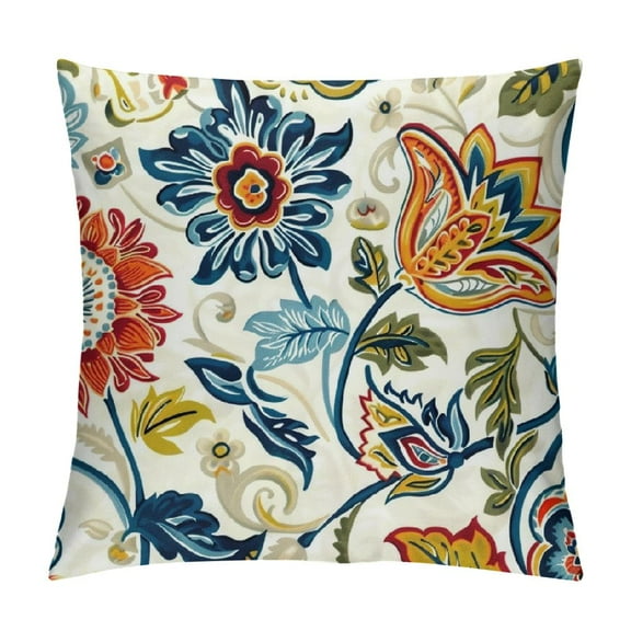 Creowell  Dahlia Decorative Throw Pillow Covers  Floral Pillow Cover, Double-Printed Flower Boho Square Cushion Cover Case for Couch Sofa