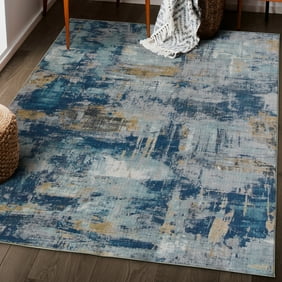 ReaLife Rugs Machine Washable Printed Abstract Modern Blue Eco-friendly Recycled Fiber Area Runner Rug (3' x 5')