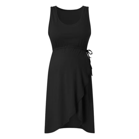 

Maternity Sleeveless Nursing Nightdress Breastfeeding Dress Black XL