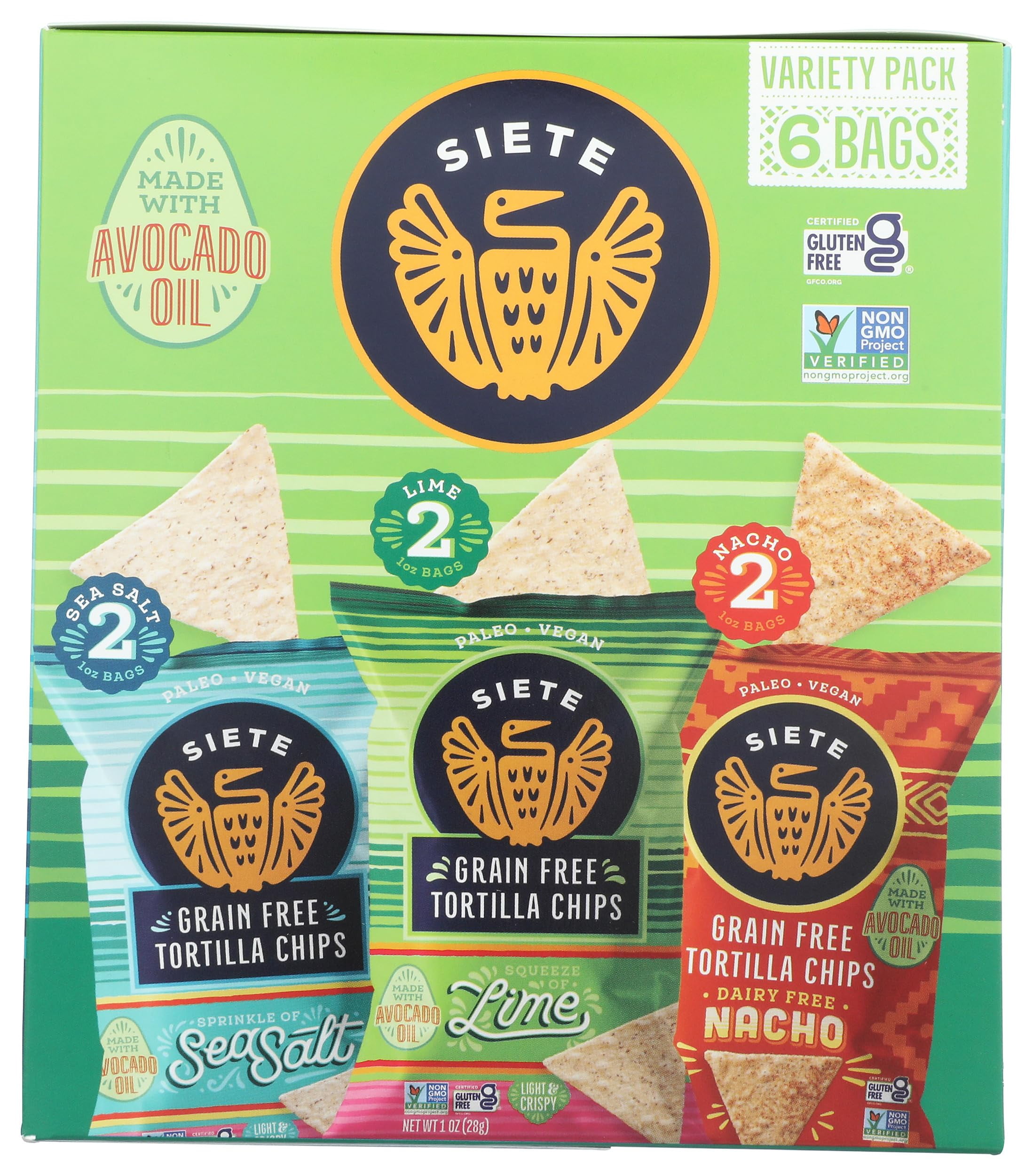 Siete Family Foods Tortilla Chip Variety Pack, 6 Pack