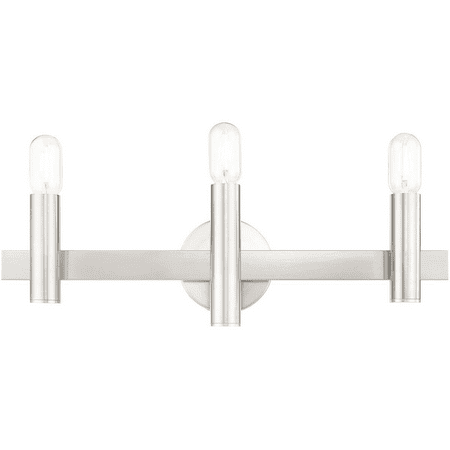 

Brushed Nickel with Bronze Accents Tone Finish Bathroom Vanity Medium Type 24 Wide 3 Light Fixture